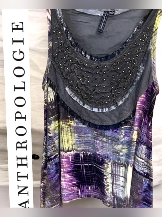 Anthropologie Tops - Anthropologie One September, Sleeveless Shirt, Beaded, Green, Gray Purple tank